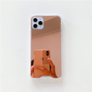 Case para iPhone 11 Pro Max, con efecto espejo en color rose gold y con protección antichoque