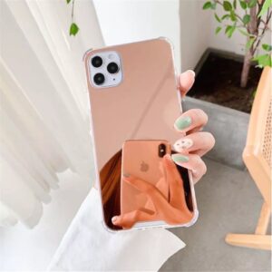Case para iPhone 11 Pro Max, con efecto espejo en color rose gold y con protección antichoque