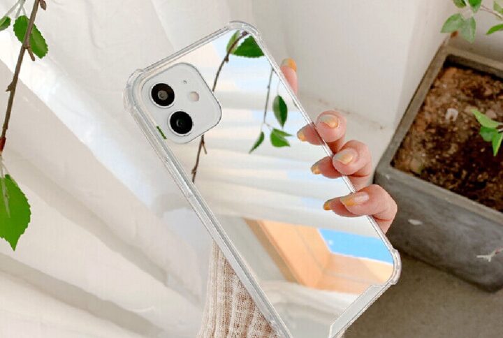 Case para iPhone 11 Pro Max, con efecto espejo en color plateado y con protección antichoque