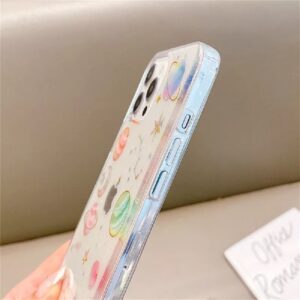 case para iPhone 13 pro max, transparente con diseño de planetas y escarcha
